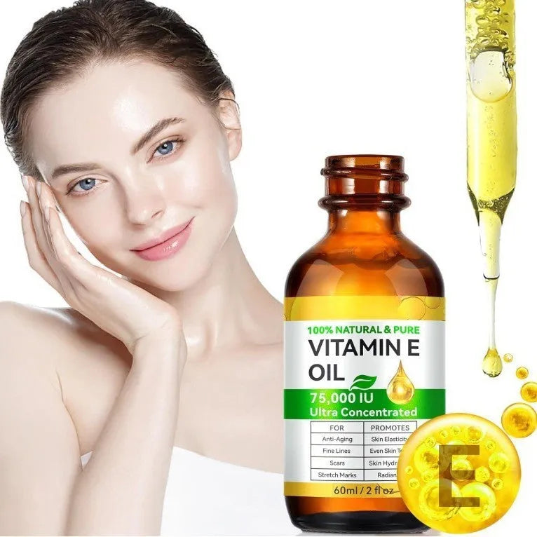 Vitamin E oil 60ml bottle for skincare moisturising, plain label, white cap