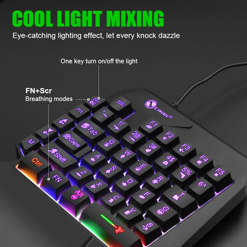 GK103S one-handed mechanical gaming keyboard with luminous keys and 1.2 metre USB cable