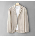 Solid colour linen long sleeve leisure suit jacket for men in apricot with button front
