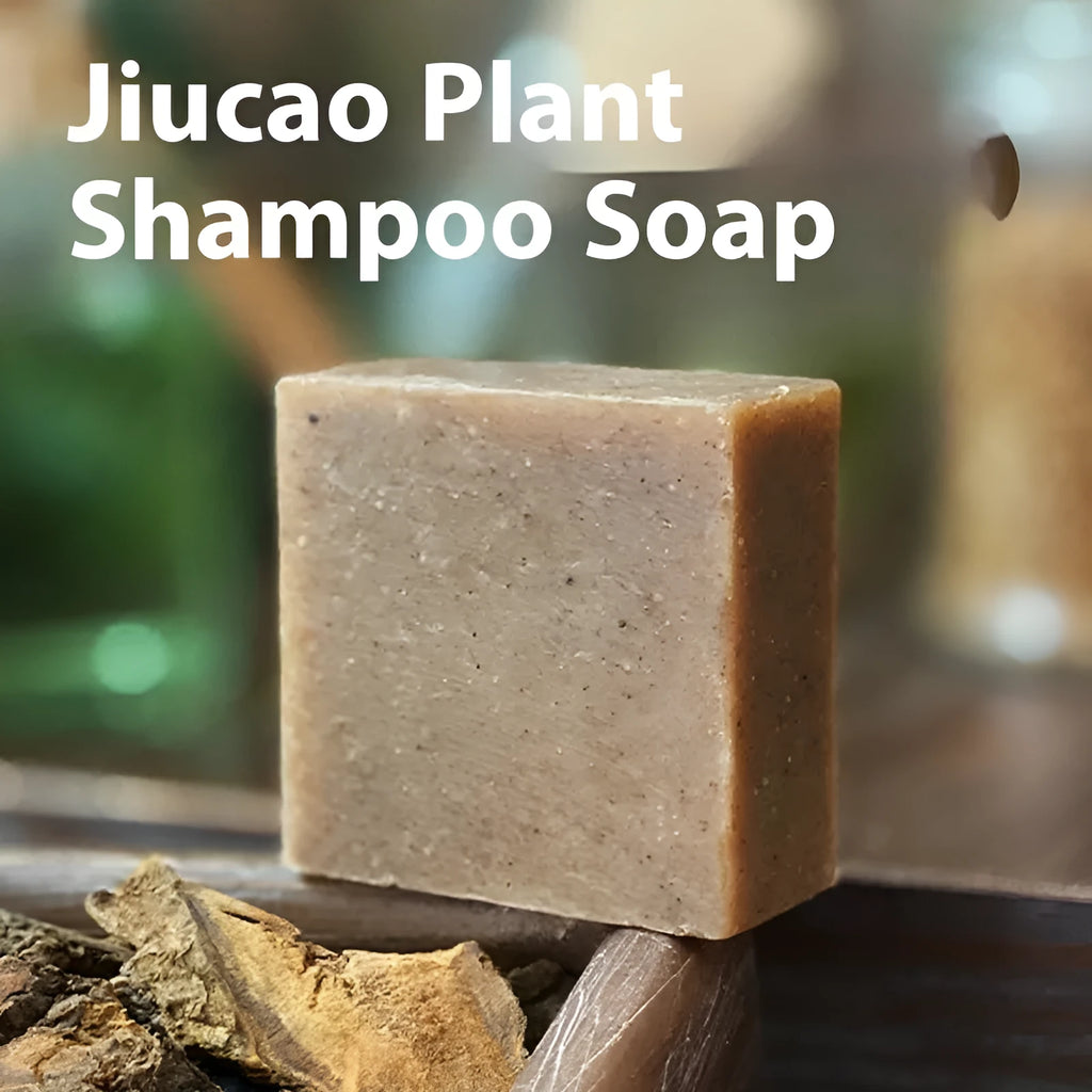 A single 72g bar of nine grass cold process shampoo soap on a plain background.
