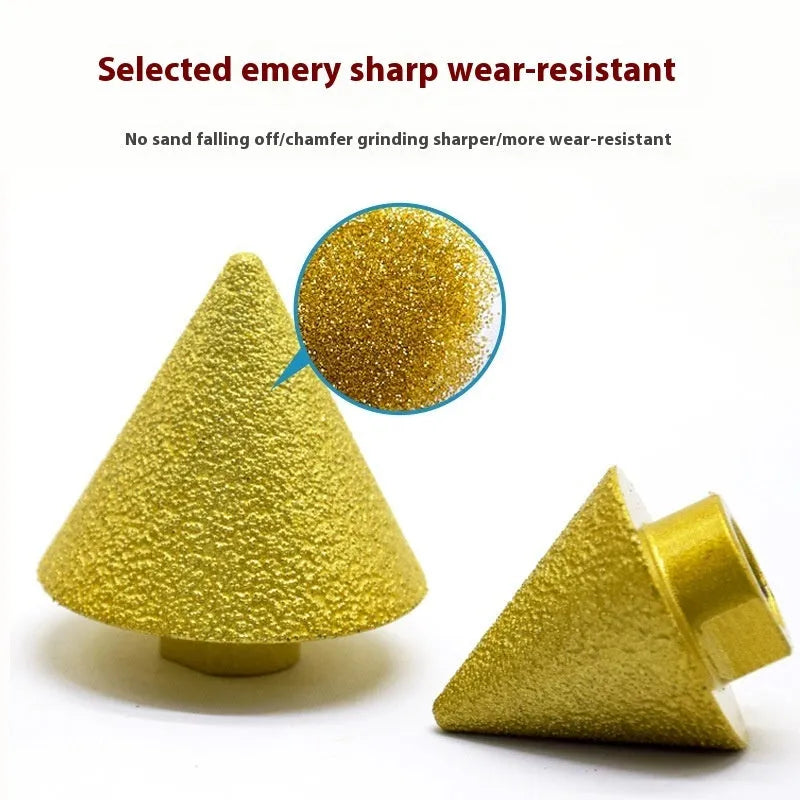 Brazing diamond chamfering machine with metal alloy bond, M10 thread, 50mm diameter, on ceramic tile