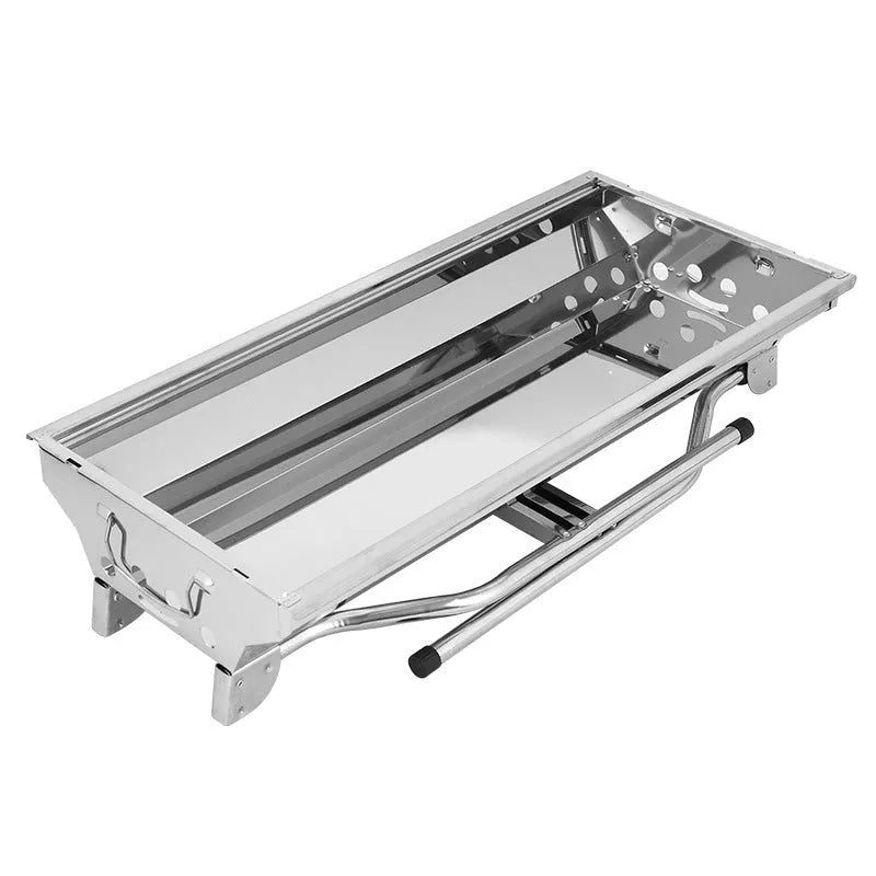Large stainless steel portable barbecue oven with charcoal stove and turnover flip design
