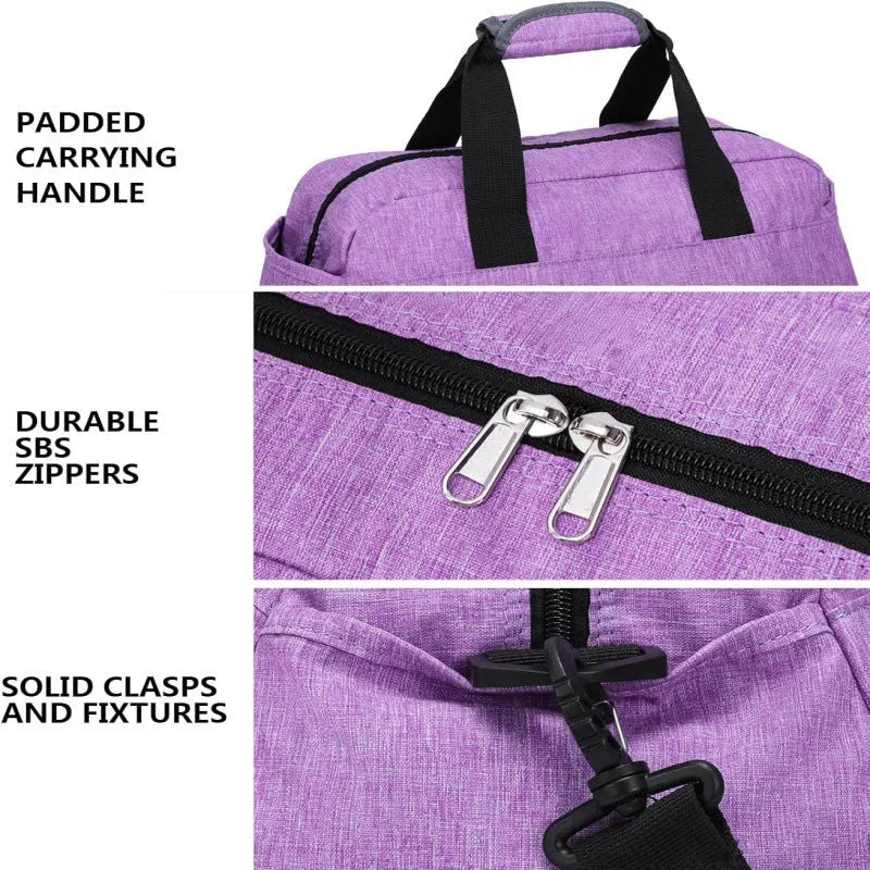 Small polyester portable luggage bag in grey with curved shoulder strap on white background