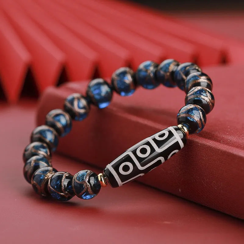 Chinese coloured glaze bracelet with ancient five-colour pattern and year snake lucky beads