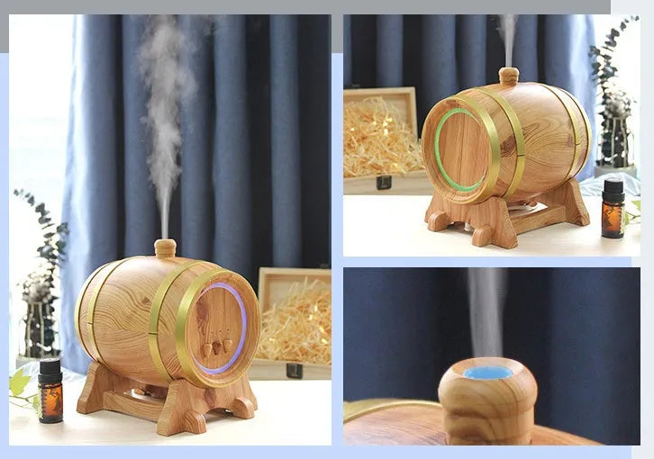 Smart APP aromatherapy machine wooden barrel design with 350ml capacity Bluetooth control