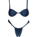 Women's solid colour nylon bikini suit with steel bracket in navy blue, front view, sizes S M L