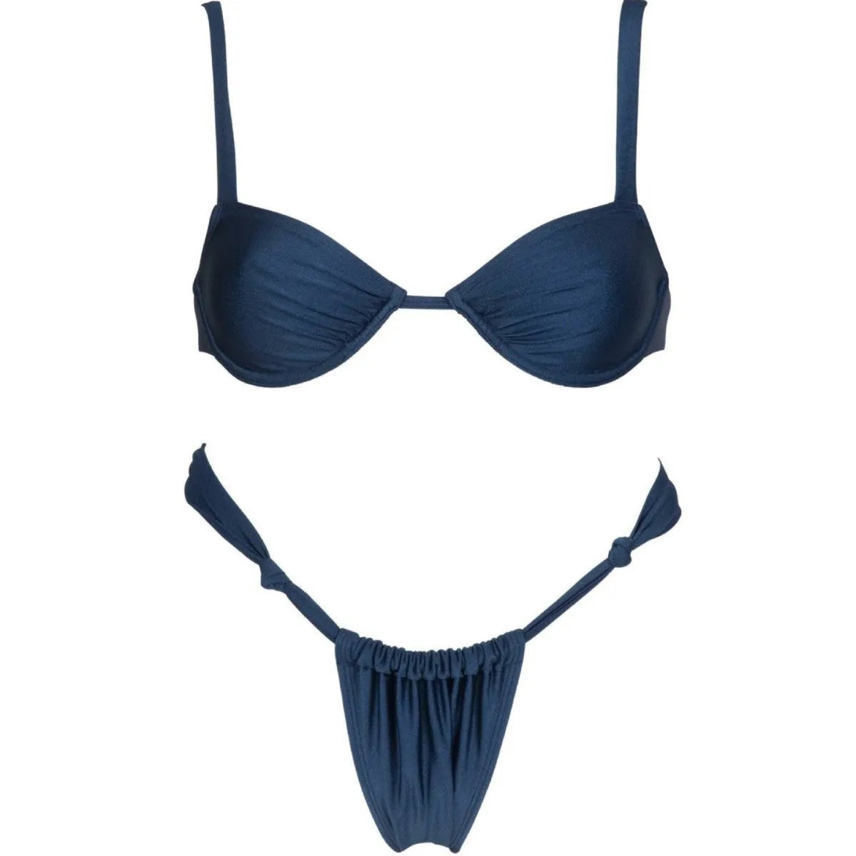 Women's solid colour nylon bikini suit with steel bracket in navy blue, front view, sizes S M L