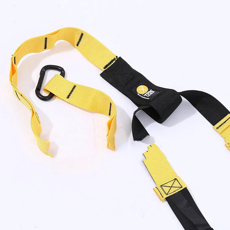 Suspension training belt set with nylon webbing and resistance band for home gym