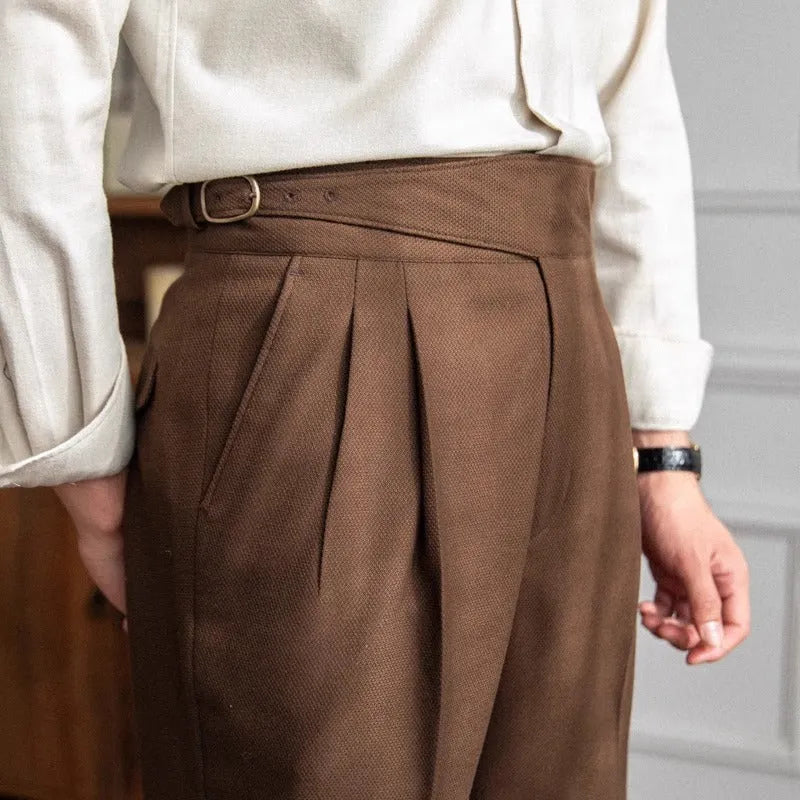 Men's high waist straight leg casual trousers in polyester fabric