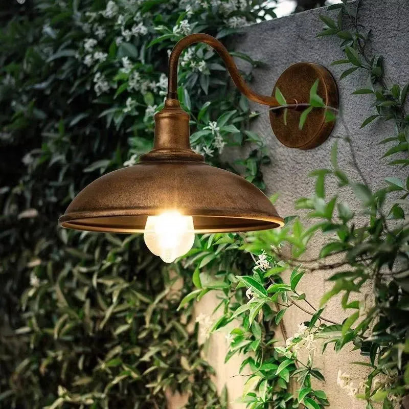 Retro style villa courtyard wall lamp in silver or copper finish with bevel or right angle mounting