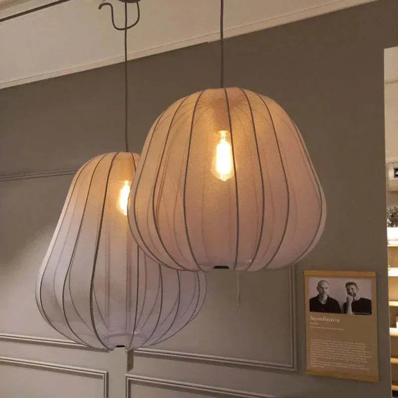 Japanese style net pumpkin ceiling lamp in iron, shown in a grey-blue colour variant.