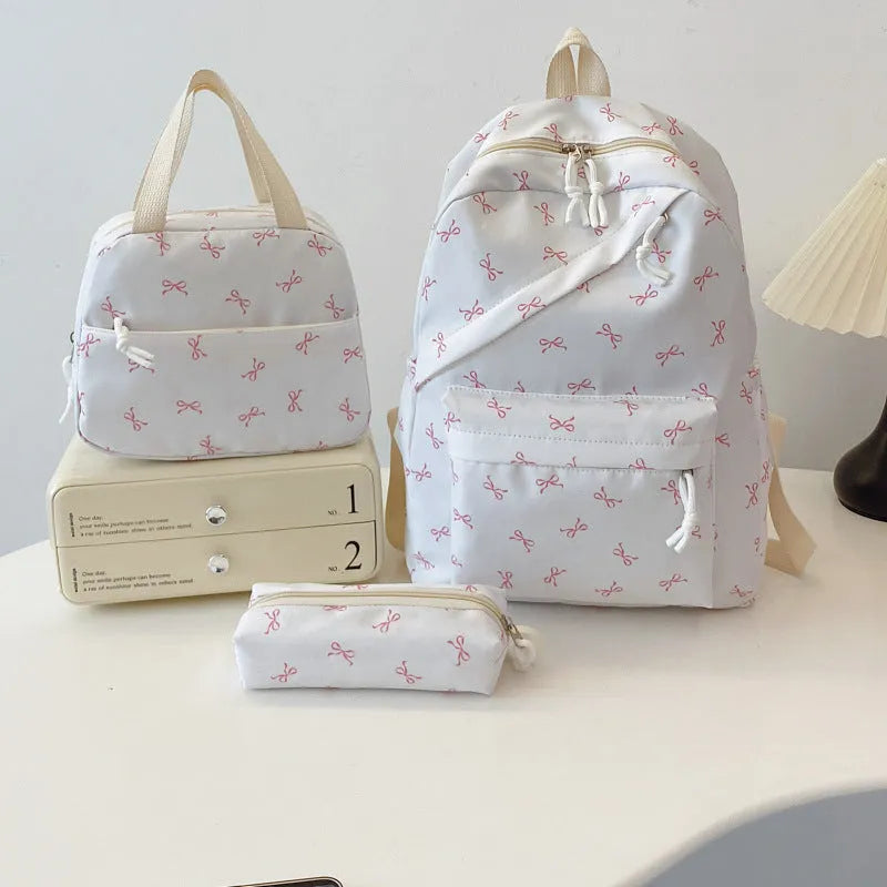 Nylon burden reduction backpack with flower print and airpillow straps in blue