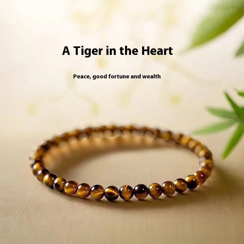 Chinese style Tigereye geometric bracelet with round beads in manual craftsmanship