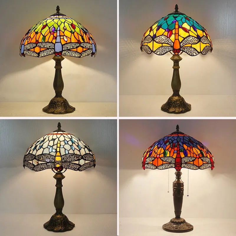 Stone table lamp with dragonfly design in European styling for bedroom or living room