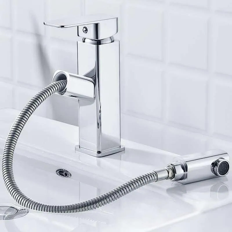 Nordic brass brushed gold pull faucet with square lever design for hot and cold water control