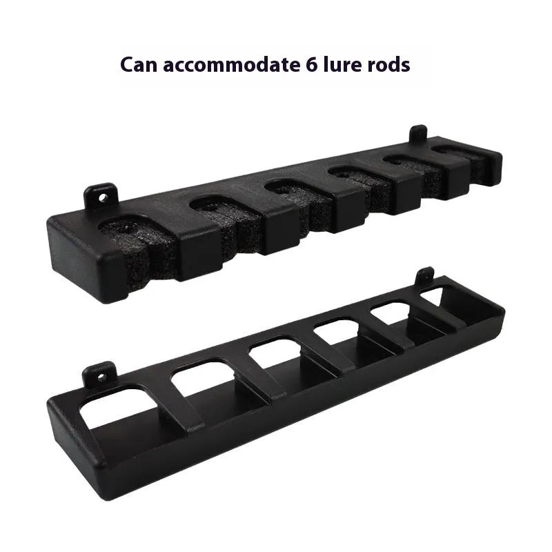 Black ABS plastic wall-mounted fishing rod storage rack with self-tapping screws