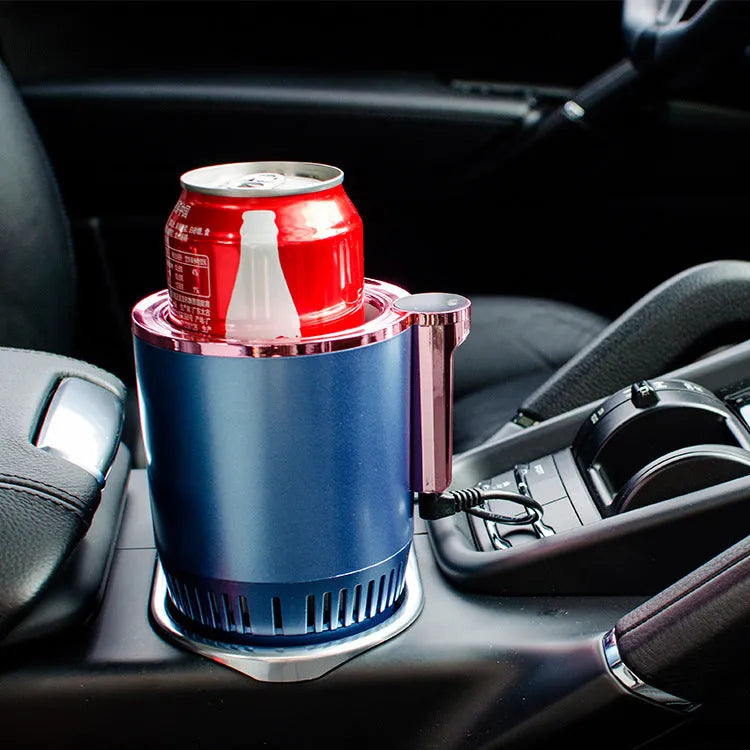 Black 12V car cup holder with digital display for heating and cooling drinks