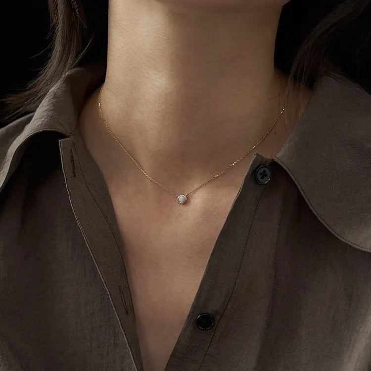 S925 sterling silver pendant necklace with geometric oval jelly opal design and 14K gold plating