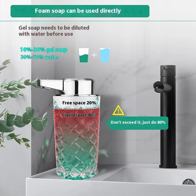 Automatic sensor soap dispenser with silver plated PET shell and USB Type-C charging port