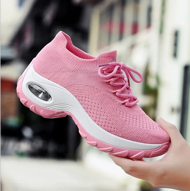 Women's PU sole trainers with 3-5cm middle heel and round toe, shown in one of eight colour options