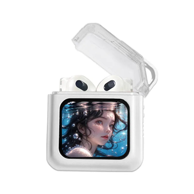 Grey and white active noise reduction Bluetooth headset with colour screen display