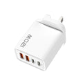 120W dual PD dual USB wall charger in Black, White, and Yellow with UK and EU plug options
