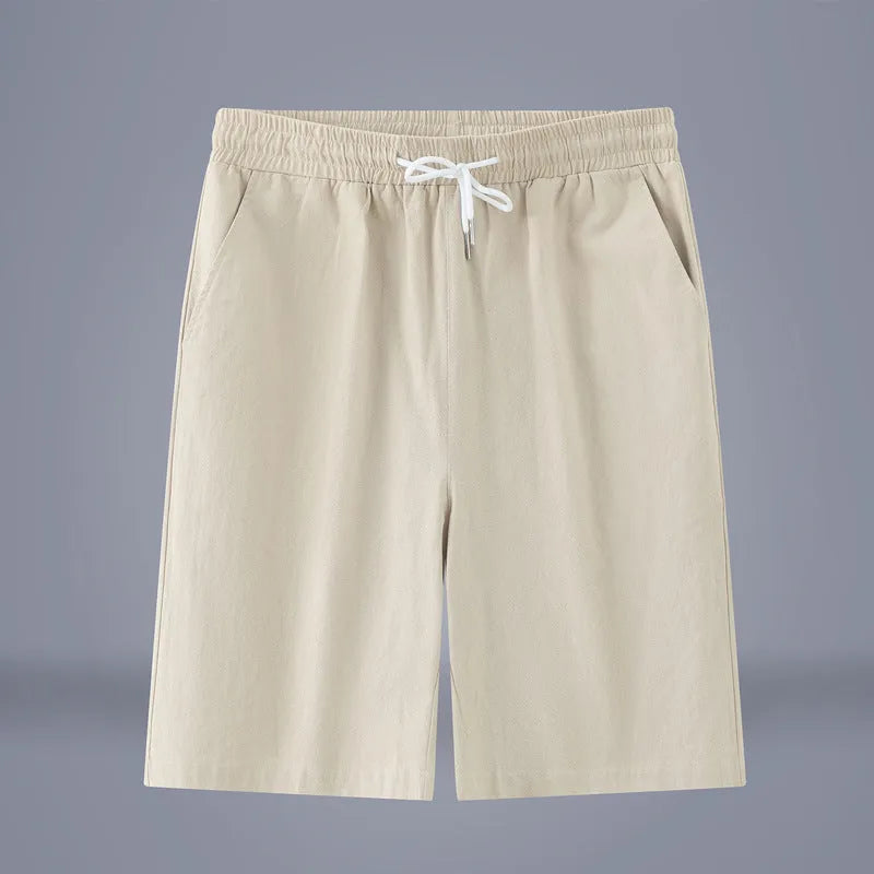 Chinese style cotton linen cropped trousers in solid colours with drawstring waist