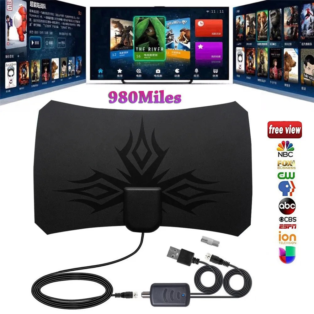 Black HDTV antenna with irregular flame pattern for indoor VHF UHF digital TV reception