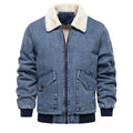 Men's plush denim jacket in dark blue with long sleeves and bag seam pockets