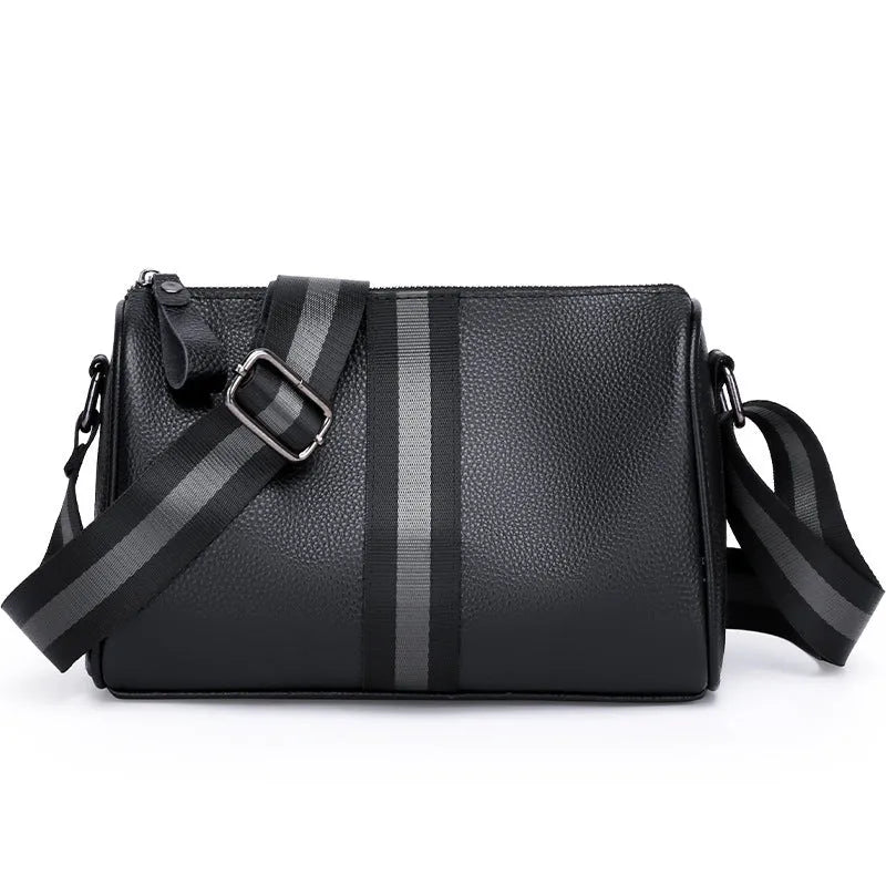 Black genuine leather one-shoulder crossbody bag with 24x16x13cm dimensions
