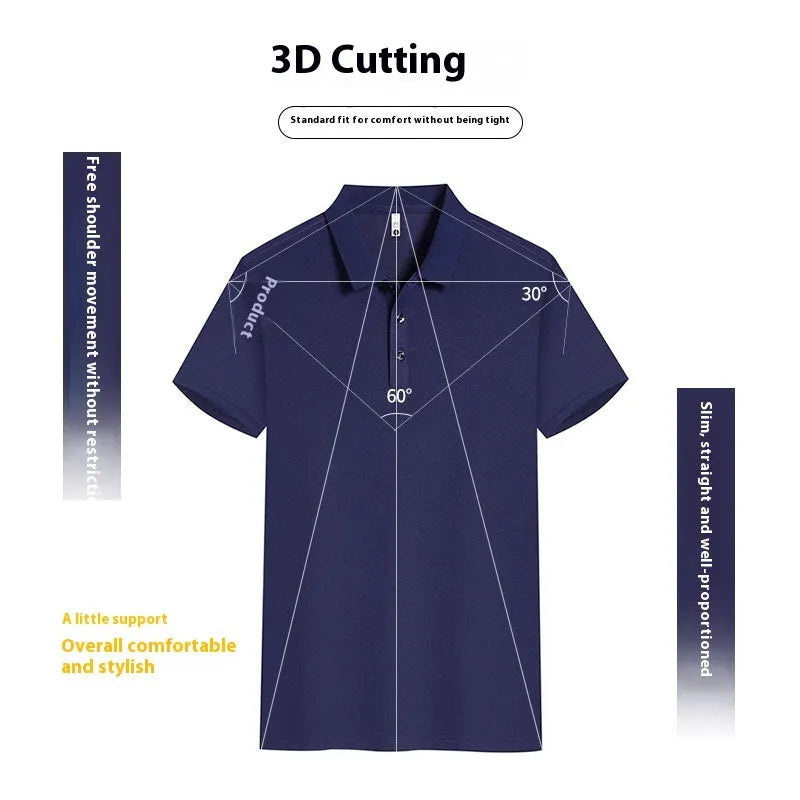 Men's sky blue lapel short sleeve casual shirt made from cool silk cotton blend fabric