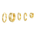 Inlaid zircon round geometric stud earrings set of five copper base gold and white K tones for women