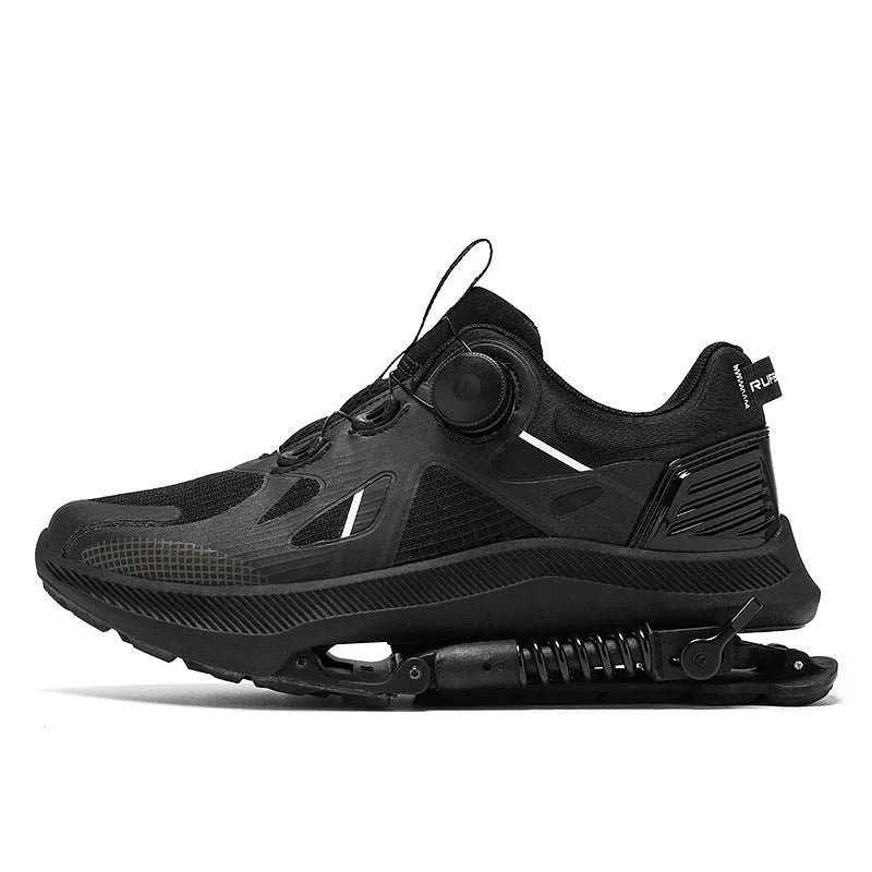 Black Power Mechanical running shoes with mesh upper and lace-up closure on a rubber EVA sole.