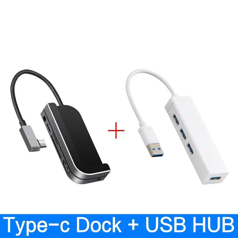 Silver aluminium grey USB-C 6-in-1 docking station for iPad Pro with HDMI port and card reader