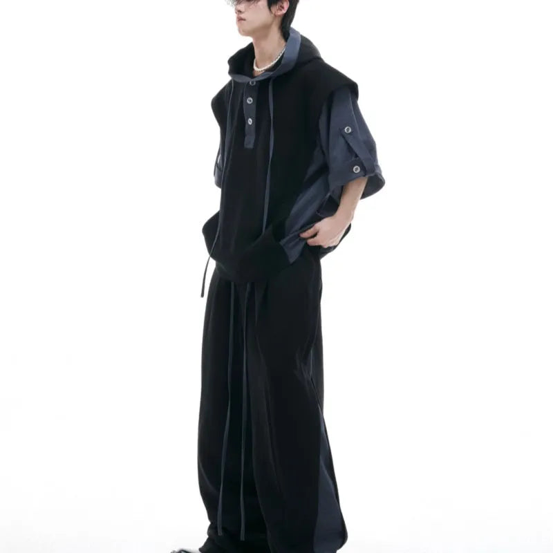 Men's hooded sports leisure suit with three-dimensional stitching on polyester jacket and trousers