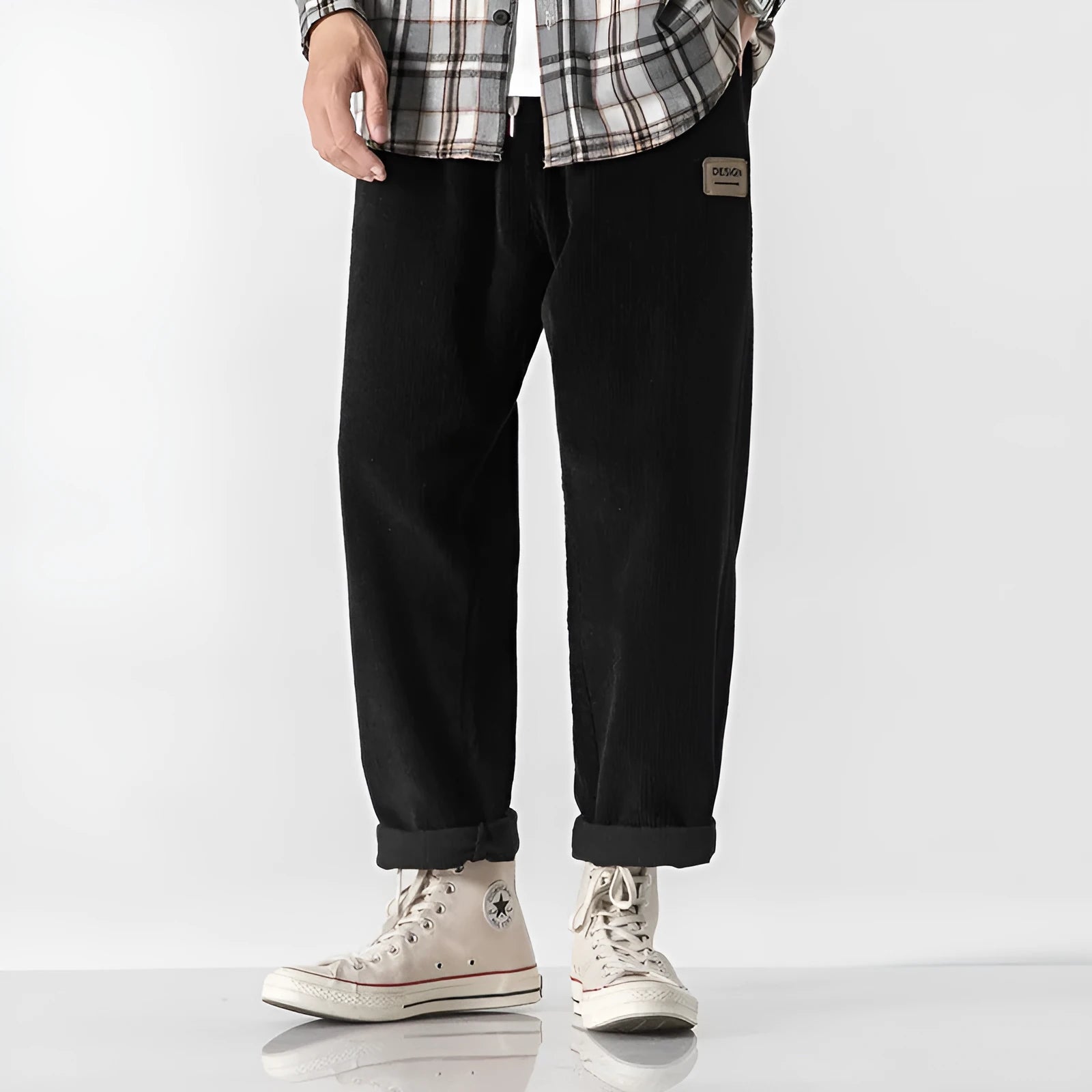 Men's loose straight corduroy sports trousers in multiple colours with mid waist design