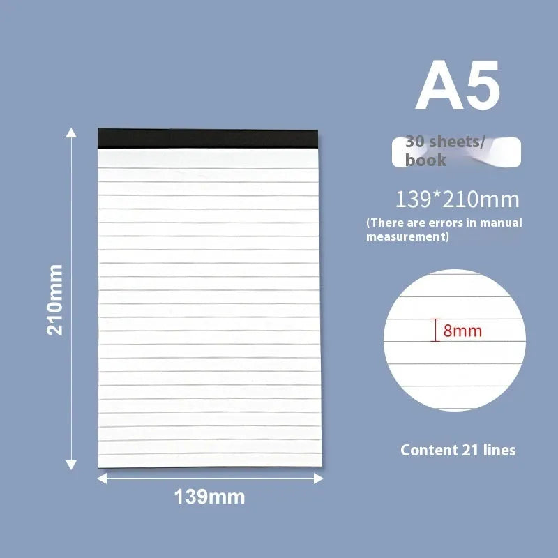 A4 tearable notebook with perforated pages and wireless adhesive binding for meeting notes