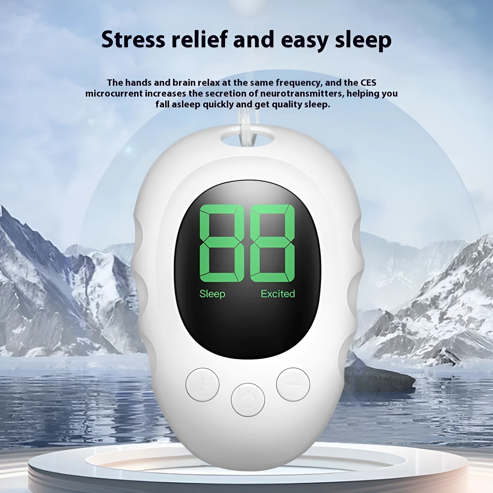 Silicone sleep aid hand grip monitoring device in white, black, or green colour with charging cable.