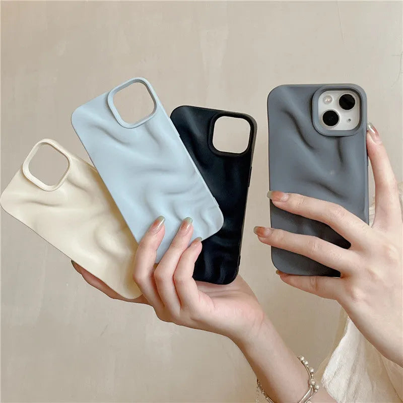 3D pleated water ripple TPU phone case for iPhone 11 to 15 Pro Max in frosted and glossy finishes