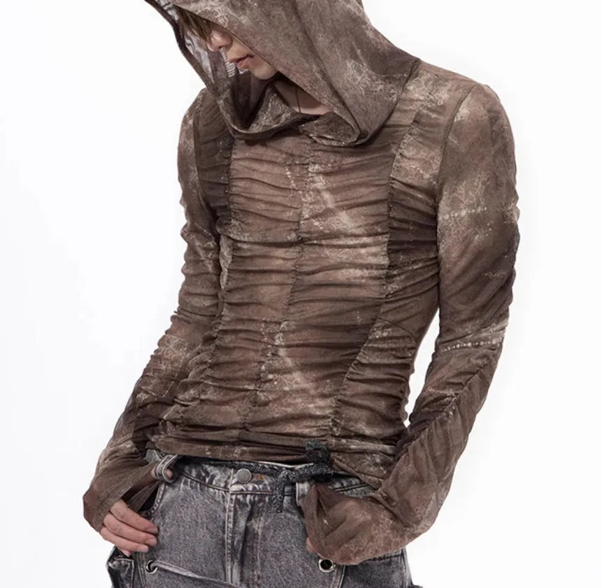 Boys lightweight ice silk shirt with printing and pleating details in casual style
