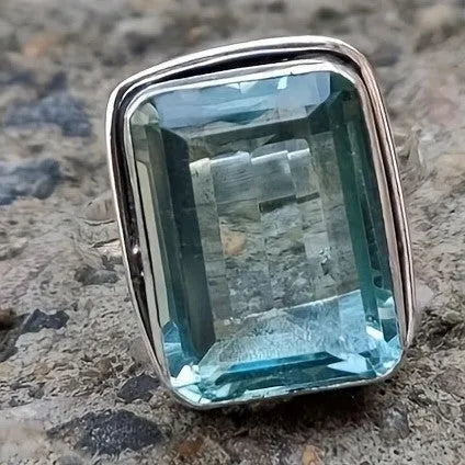 Silver alloy square crystal ring for women exaggerated big gem geometric design size available