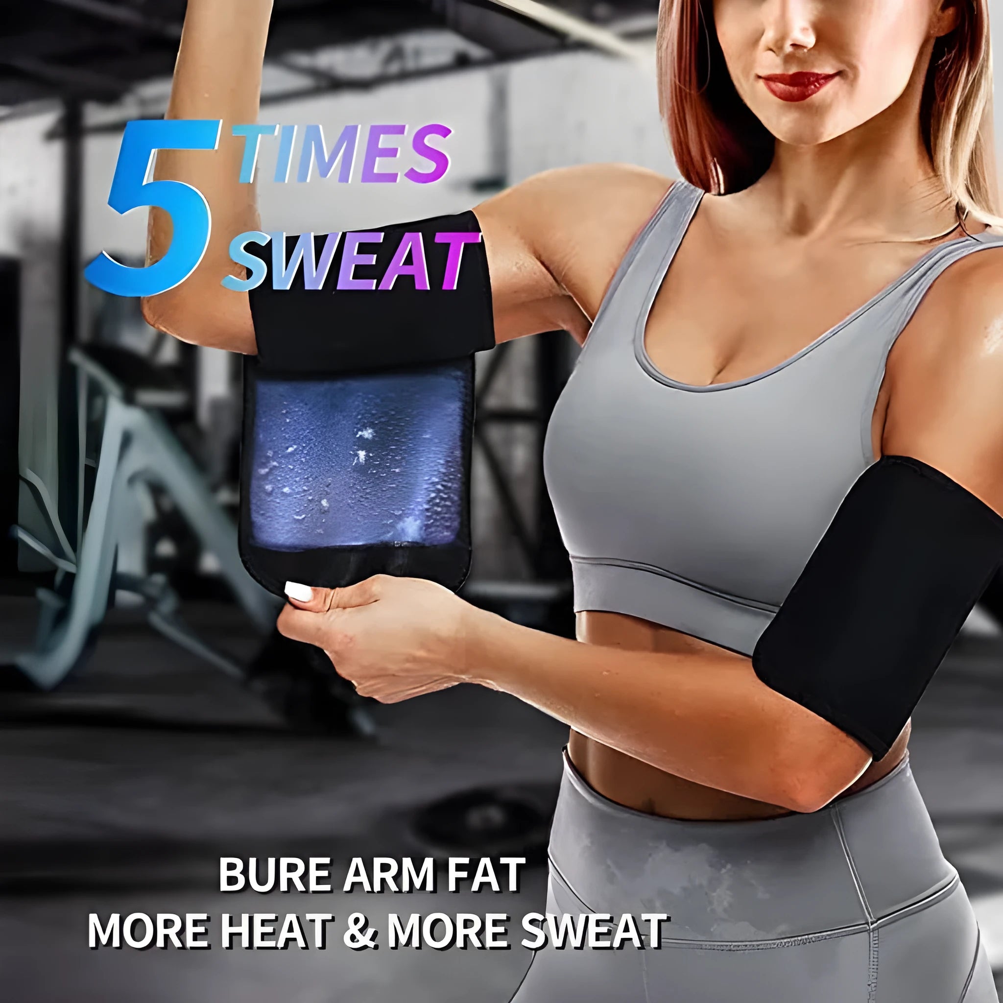 Blue and silver sports arm sweatbands shown in various sizes on an arm.