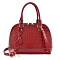 Shiny PU leather crossbody shoulder bag with shell-shaped design in black, red, or brown