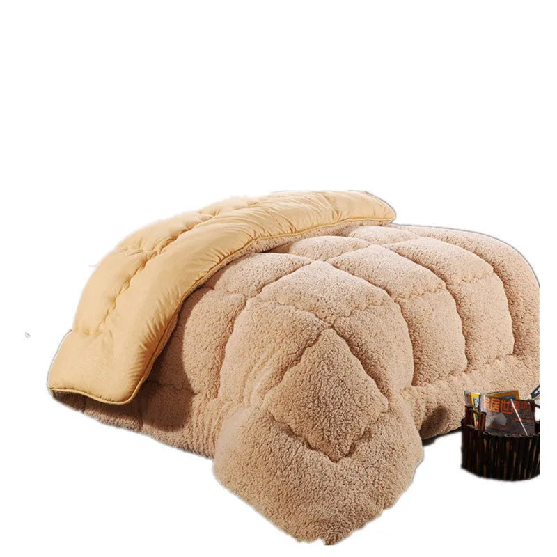 Goose down quilt with polyester shell in neutral colour, available in multiple sizes up to 220x240cm