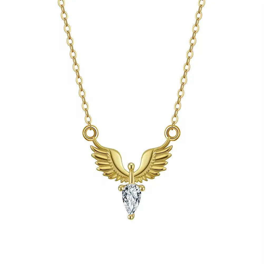 Close-up of a 925 silver eagle pendant on an adjustable O-ring chain necklace with an electroplated finish.
