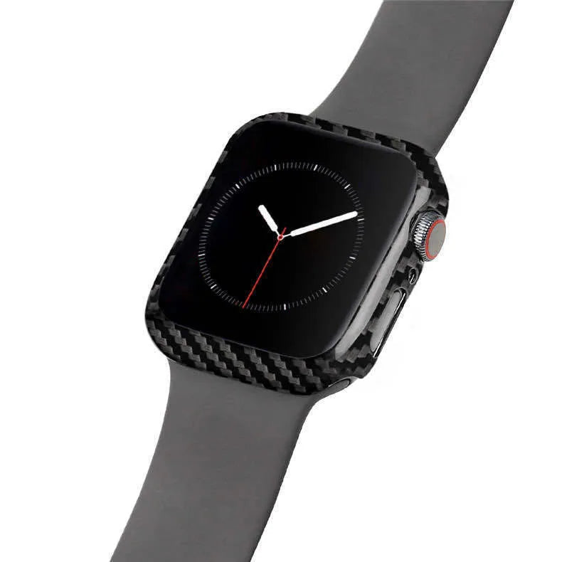 Carbon fibre and leather half-wrap case for Apple Watch Series 4 in 44mm size.