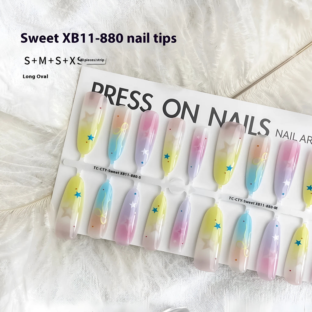 Sweet XB11-880 oval almond nail stickers by Dopamine Cartoon XINGX in frosted and glossy finishes on a white background