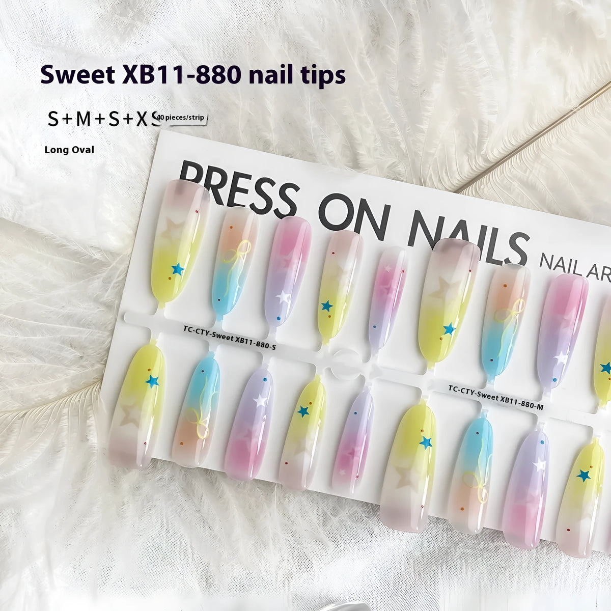 Sweet XB11-880 oval almond nail stickers by Dopamine Cartoon XINGX in frosted and glossy finishes on a white background