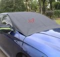 Car windshield snow cover in black and silver, 210x120cm, with reflective bar and magnets