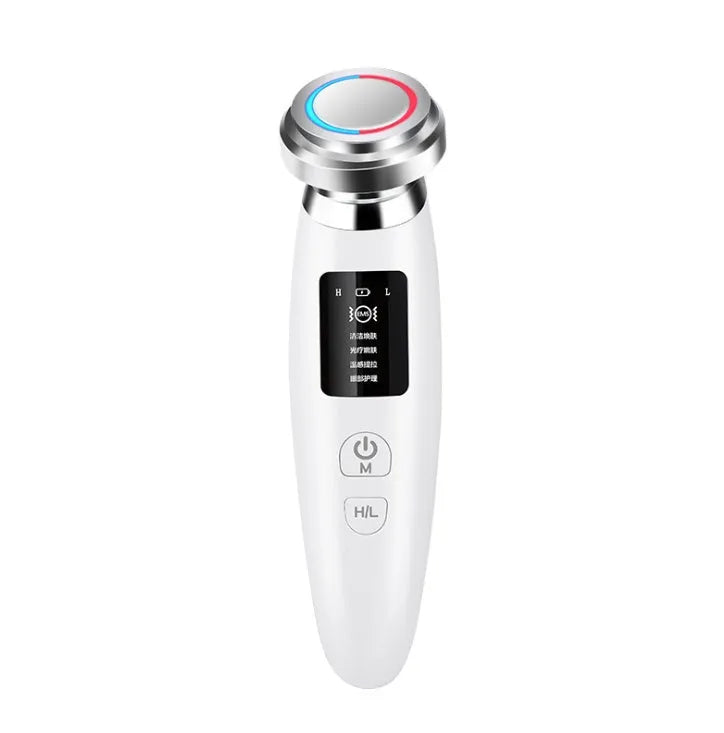 Pink cleansing and rejuvenating beauty instrument showing 185mm length with sonic vibration technology